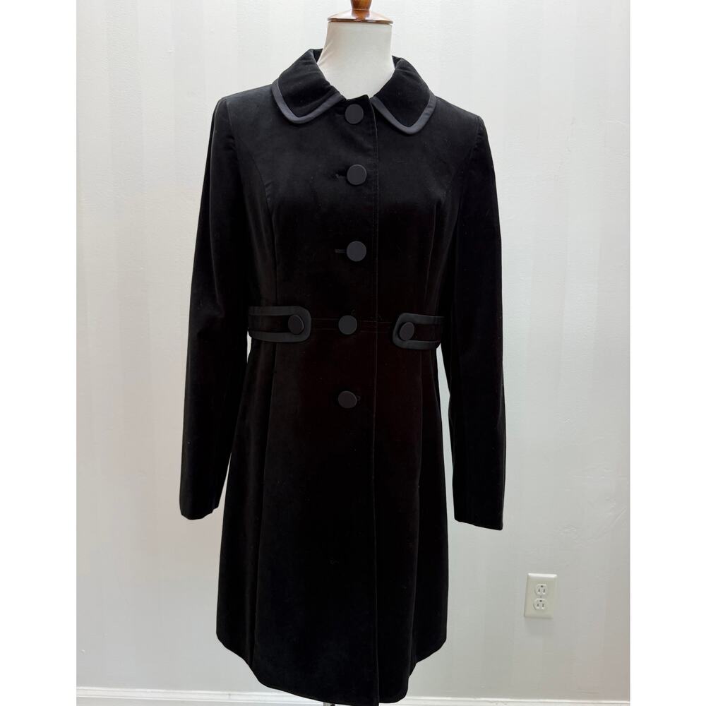 LOFT Black Velvet Coat Button Front Lined Dress Coat Elegant Classic Sz 6